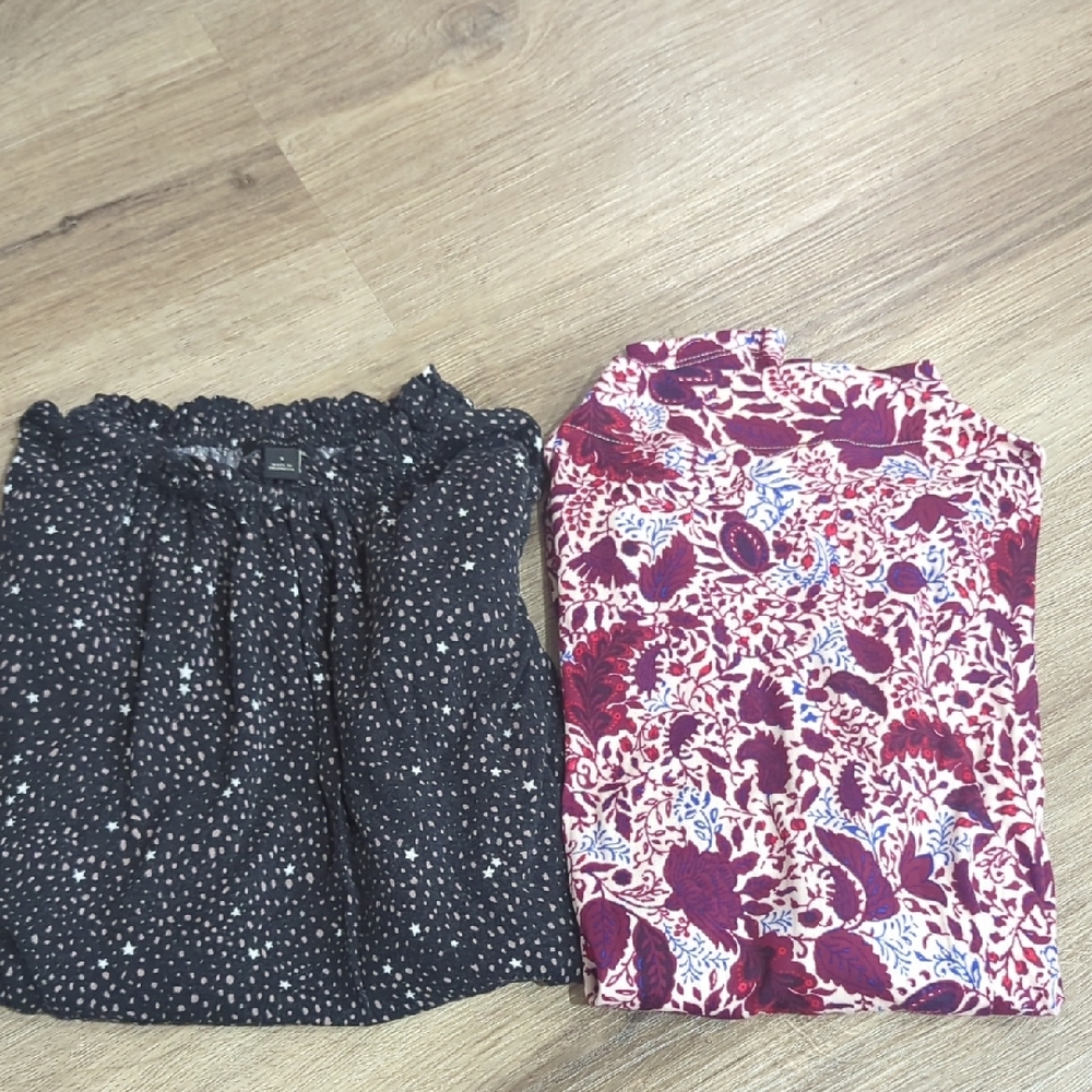 Ann Taylor Black Star and Burgundy Floral Blouses